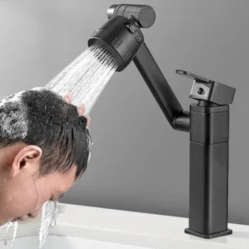 Новое Поступление, Кран для раковины в ванной, Латунный Вращающийся Кран для мытья волос, Кран для горячей и холодной воды, Черный квадрат