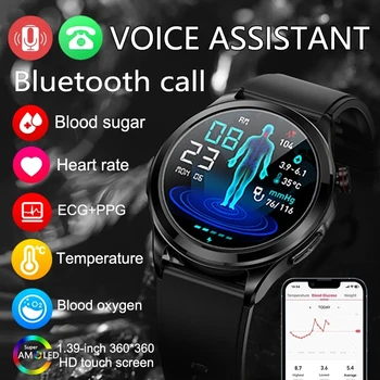 Новые смарт-часы ECG + PPG с неинвазивным измерением уровня сахара в крови, Bluetooth-вызов, Лазерное лечение, здоровье, артериальное давление, спортивные часы с глюкометром