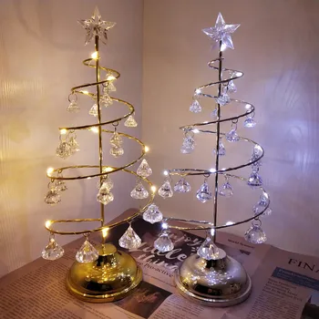 Ночник из кованого железа, хрустальный светильник на рождественскую елку, для дня рождения, украшения сцены в спальне, маленькая настольная лампа