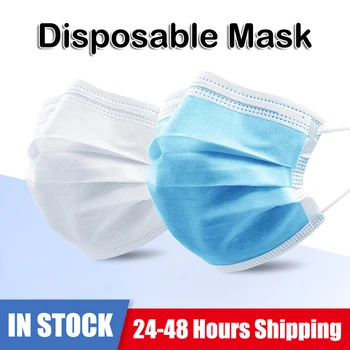Одноразовая маска для лица, защита рта от пыли, 3 Слоя Фильтра, Ушная петля, Нетканая пылезащитная маска для рта, 12-24 часа доставки