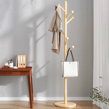 Отдельно стоящая вешалка для одежды из 100% дерева с 8 крючками, Прочная деревянная вешалка для одежды, шляп для спальни, офиса, прихожей, спальни