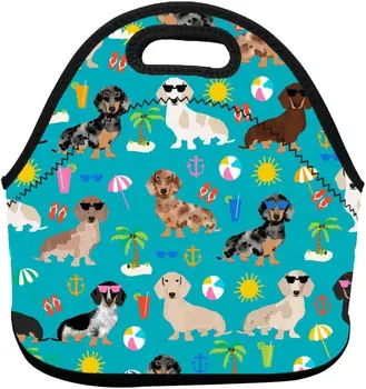 Пляжная сумка для ланча с утепленной собакой таксой из неопрена, термосумка, ланч-бокс, сумка-холодильник, теплая сумка для пляжа, школы, офиса