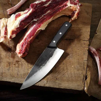 Профессиональный нож шеф-повара ручной ковки для разделки мяса Из высокоуглеродистой стали, Традиционные китайские ножи для забоя скота с деревянной ручкой