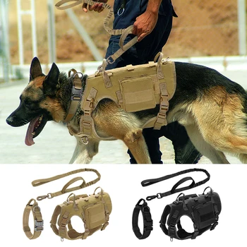 Прочная тактическая собачья Упряжь, Военный жилет для дрессировки немецкой овчарки, Собачья упряжь и поводок, набор для маленьких Средних Больших собак
