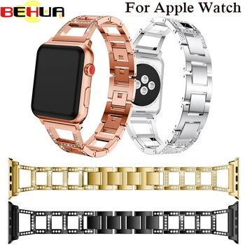 Ремешок из сплава с кристаллами для Apple Watch, ремешок со стразами 38 мм 42 мм, браслет для iWatch серии 3 2 1, сменный браслет