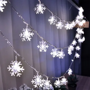 Рождественские лампы на батарейках 1,2 М, 3 М, 6 М, 10 М, светодиодные гирлянды в виде снежинок, водонепроницаемые для сада, патио, спальни, вечеринки