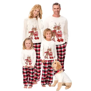 Рождественские Семейные пижамы с изображением Лося Для Взрослых и Детей, Одинаковые комплекты для семьи, Топ + Брюки, Комплект Рождественских Пижам, Пижама, Детский Комбинезон