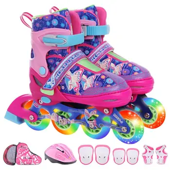 Роликовые коньки для девочек, Регулируемые портативные роликовые коньки с подсветкой, Многофункциональная надежная блестящая обувь для катания на коньках, светящиеся колеса
