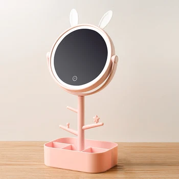 Светодиодное зеркало для макияжа со светодиодной лампой для хранения Настольное Вращающееся Косметическое Зеркало С Регулируемым Затемнением USB Туалетное зеркало