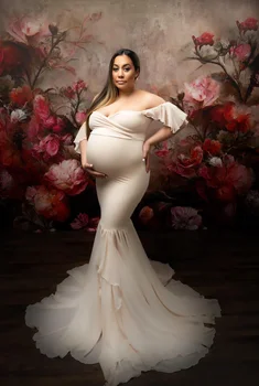 Сексуальное платье Русалки цвета слоновой кости для фотосессии беременных с открытыми плечами и оборками из спандекса, платье для беременных со стреловидным шлейфом, платье для Душа ребенка