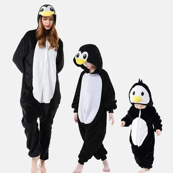 Семейная пижама Кигуруми, черная пижама с изображением животного Пингвина, костюм для косплея, Пижама для младенцев, детей и взрослых