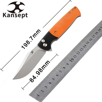 Складной Нож Kansept Shikari SBL T2027B2 с Острым Лезвием 154 см из черного Алюминия и оранжевой ручкой G10 для Кемпинга и Охоты