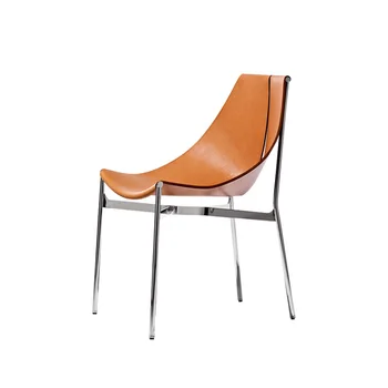 Современное простое кожаное седло из нержавеющей стали, кожаное обеденное кресло, скандинавский минималистичный обеденный стул, креативная личность