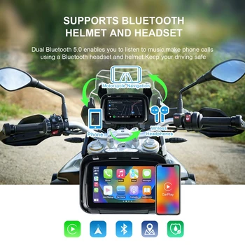 Специальный навигатор для мотоцикла с 5-дюймовым сенсорным экраном IPX7, водонепроницаемый мотоциклетный CarPlay для беспроводного Apple/Android Auto