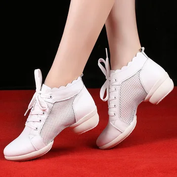 Спортивная обувь для женщин, обувь для фитнеса, современная женская обувь, Дышащая обувь для танцев в стиле Джаз, кожаные кроссовки