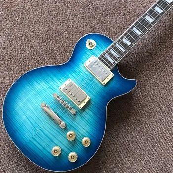 стандартная электрогитара Tiger Flame, синий цвет, кленовый верх Tiger flame, хромированная фурнитура gitaar