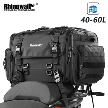 Сумка для заднего сиденья мотоцикла Rhinowalk, седельная сумка из водонепроницаемого ПВХ, Большая емкость 40-60 л, масштабируемая сумка для хвоста, дорожный багаж на открытом воздухе 2023