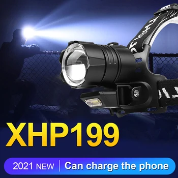 Супер яркий Налобный фонарь XHP199 + COB Light, Перезаряжаемый Мощный Налобный фонарь 18650, светодиодный фонарь для Рыбалки, Фонарь для Кемпинга