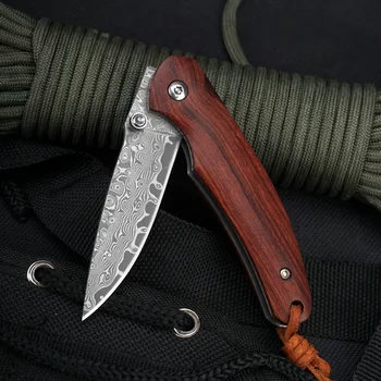 Тактический складной нож из дамасской Стали с ручкой из красного сандалового дерева Для Кемпинга на открытом Воздухе Карманные Ножи Рюкзак EDC Инструмент