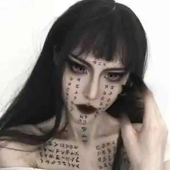 Татуировка Злобы на Хэллоуин, водонепроницаемая временная татуировка, стойкая поддельная татуировка, Японский символ, Татуировка на лице, Готическая Ужасающая татуировка мумии