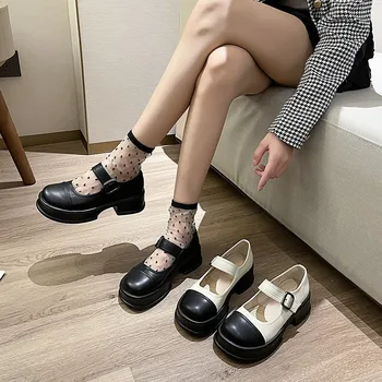 Универсальные тонкие туфли на толстом каблуке в стиле Ретро, нескользящие, в корейском стиле, Модные двухцветные серо-черные туфли