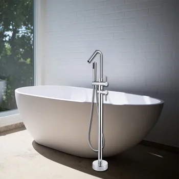 Хромированный Напольный смеситель для ванны и душа с поворотным водопадным изливом, отдельно стоящий Кран для ванной комнаты, смеситель для ванны