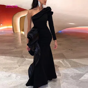 Черное Длинное Вечернее платье на одно плечо из Саудовской Аравии, Вечернее платье для Вечеринок в Дубае, Элегантное Платье для выпускного вечера в стиле Русалки 2023 на заказ