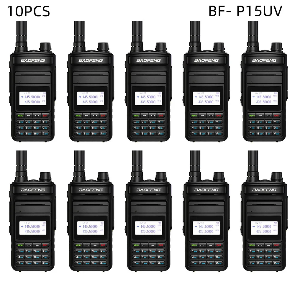 10шт Портативная рация BaoFeng P15UV 8 Вт Двухчастотное двухстороннее радио УКВ 136-174 МГц 400-520 МГц Ручной FM 999 Канал HF UV-82