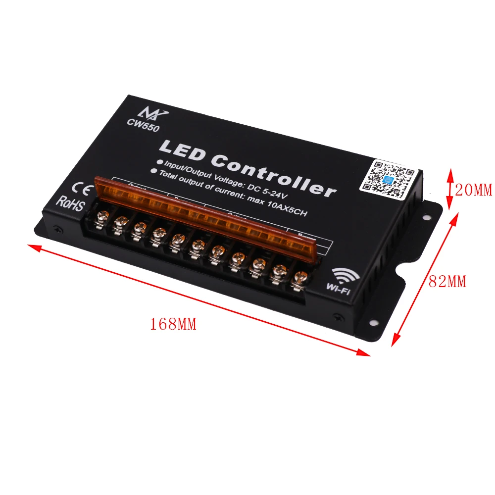 DC5-24V WiFi RGB + CCT Контроллер светодиодной ленты 50A 10Ax5CH светодиодный Контроллер для RGB/RGBW/RGBWW светодиодной ленты CW550