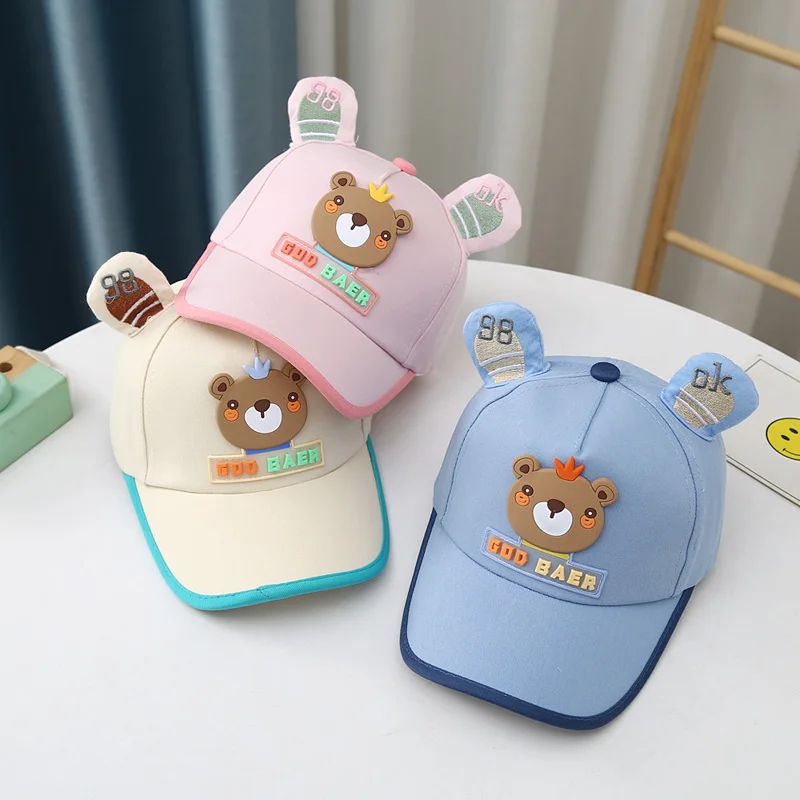 Милая бейсболка с 3D медвежьими ушками, летняя кепка для девочек и мальчиков, детская бейсболка, Повседневные детские кепки, Хлопковые Солнцезащитные кепки для детей