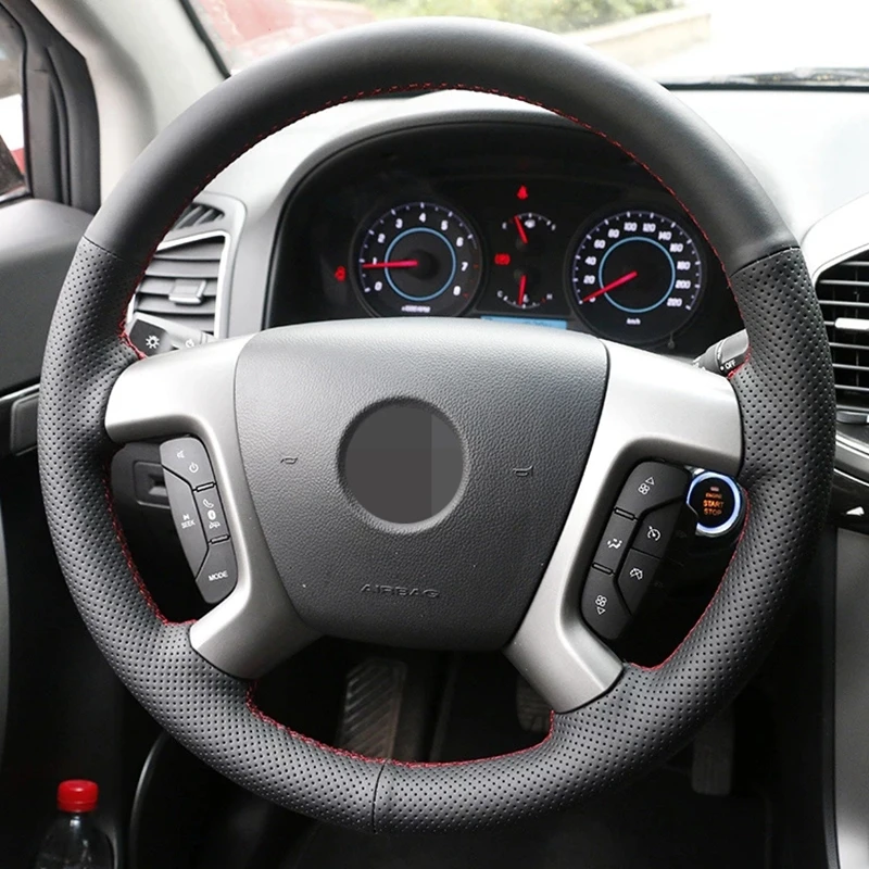 Противоскользящий чехол на руль автомобиля из натуральной кожи черного цвета для Chevrolet Captiva 2007-2014 Silverado GMC Sierra 2007-2013
