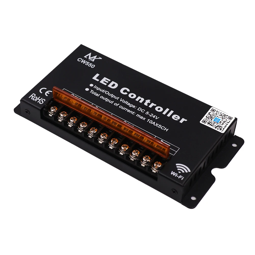 DC5-24V WiFi RGB + CCT Контроллер светодиодной ленты 50A 10Ax5CH светодиодный Контроллер для RGB/RGBW/RGBWW светодиодной ленты CW550