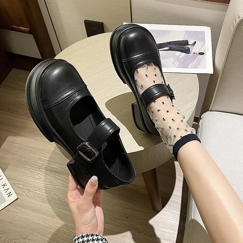 Универсальные тонкие туфли на толстом каблуке в стиле Ретро, нескользящие, в корейском стиле, Модные двухцветные серо-черные туфли