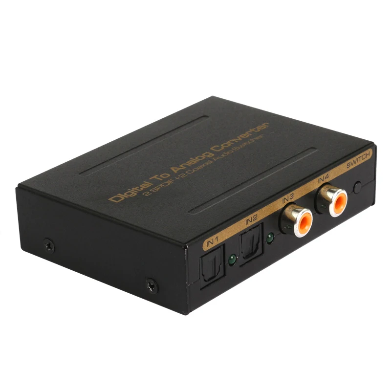 4-Портовый Цифроаналоговый преобразователь видео SPDIF Коаксиальный Аудиопереключатель на L/R Аудиовыход 3,5 мм DAC LCPM DTS5.1 для саундбара телевизора