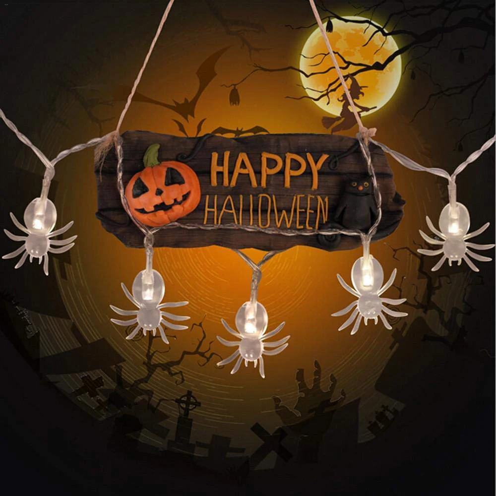 Хэллоуин ужасный Светильник в стиле паука 10/20/40 светодиодный с Батарейным Питанием Светодиодный Светильник-паук для Украшения Двора на Хэллоуин