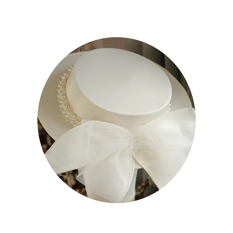 Белая Элегантная свадебная шляпа в стиле Ретро, Весенне-летняя Мода, Бант, Жемчуг, Аксессуары Для Украшения, Верхняя Шляпа
