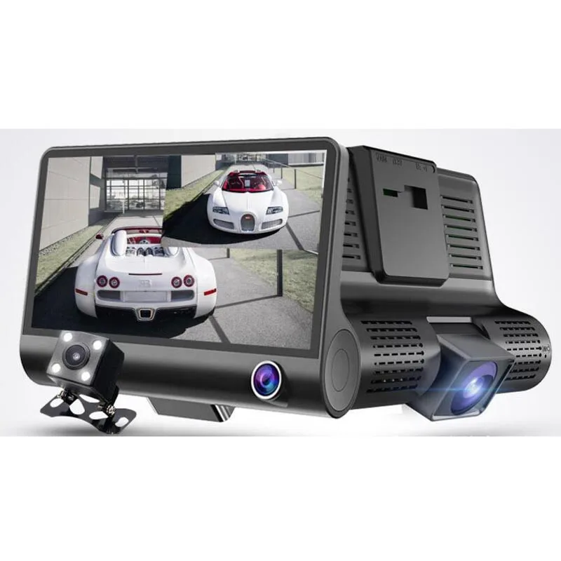 170 Автомобильный Видеорегистратор с 3 объективами камеры 4,0 Дюймовый Видеомагнитофон Dash Cam Авторегистратор с двумя объективами с камерой заднего вида Видеорегистраторы Видеокамеры