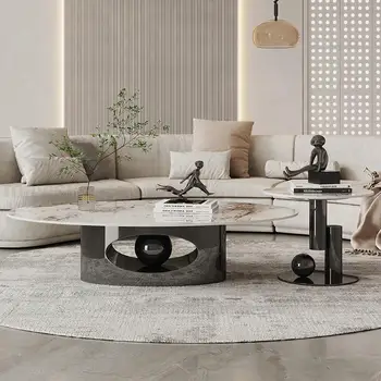 Дизайн внешнего вида центра Мебель для гостиной Глянцевая Каменная плита Рабочий стол Стабильная мебель из нержавеющей стали Mesa De Centro De Sala