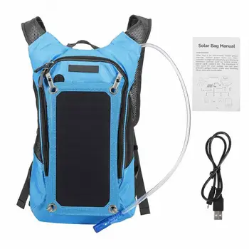 Солнечный рюкзак с зарядкой от солнечной панели мощностью 6,5 Вт и мешком для воды объемом 2 л для езды на велосипеде, путешествий, рыбалки, аварийной зарядки